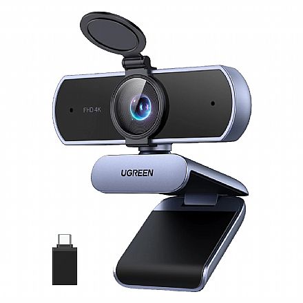Webcam Ugreen CM831 - Ultra HD 4K 30FPS / 1080P 60FPS - Autofoco PDAF - com Microfone Duplo - USB-A/USB-C - Cinza - 65381