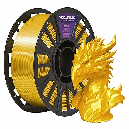 Filamento para Impressora 3D - PLA - Dourado V-Silk - 1kg - 1,75mm - Voolt3D PL-DO-SK-1