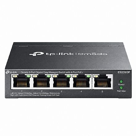 Switch 5 Portas TP-Link ES205GP - Gigabit - 4 Portas PoE+ 65W - Gerenciável - Omada SDN