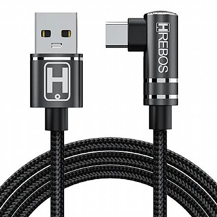 Cabo USB para Micro USB - 1 metro - 90 Graus - 3A - Hrebos HS-179