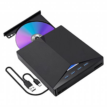 Gravador DVD Externo F3 - Portátil - 7 em 1 - USB 3.0 - USB-C - Leitor de Cartão SD - DVD-RW-MU
