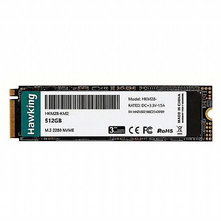SSD M.2 512GB Hawking - NVMe PCIe 3.0 - Leitura 2500MB/s - Gravação 1800MB/s - HKM28-512GB