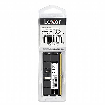 Memória SODIMM 32GB DDR5 5600MHz Lexar - para Notebook - CL46 - LD5S32G56C46ST-BGS