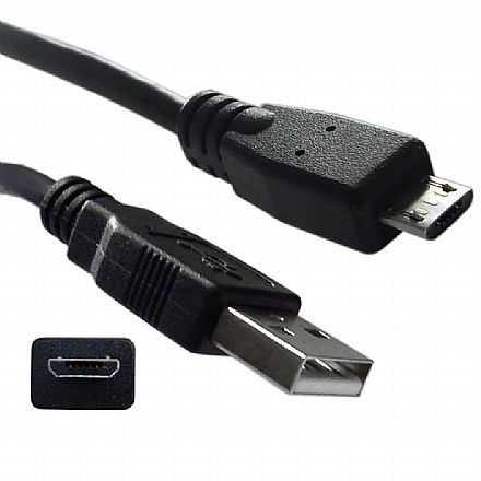 Cabo Micro USB para USB - 90cm - Preto - para Celulares, Tablets, Câmeras