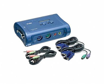 Chaveador KVM TrendNet TK-208K - 2 computadores em 1 monitor, teclado e mouse + Áudio - PS/2 - com Cabos KVM Inclusos