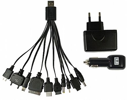 Kit Carregador 3 em 1 para Celular - Veicular e parede - USB - PSPs, iPhones, celulares diversos - C3Tech UC-200