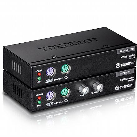 Kit extensor KVM TrendNet TK-EX3 - PS2 - via Cabo de Rede - Estenda teclado, mouse e monitor em distâncias de até 150 metros