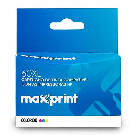Cartucho compatível HP 60XL Colorido - CC644WL - Alto Rendimento - Maxprint 6111717 - Para HP Deskjet D1660 / D2530 / D2545 / D2560 / D2660 / F4280 / F4480 / Photosmart C4680 / C4780